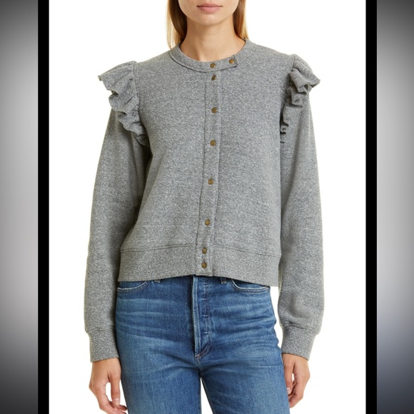 Clare V Le Snap Button Down Bomber Sweatshirt - Picture 2 of 5